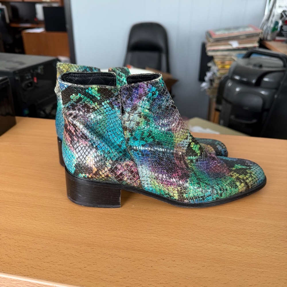 Multicolor Snakeskin-Pattern Ankle Booties - Women's